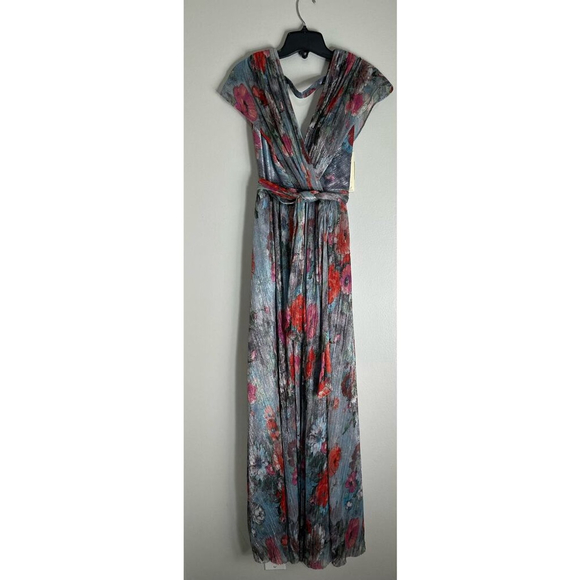 NWT Metallic Floral Drape Shoulder GownELIZA J SZ 0 - Picture 4 of 8